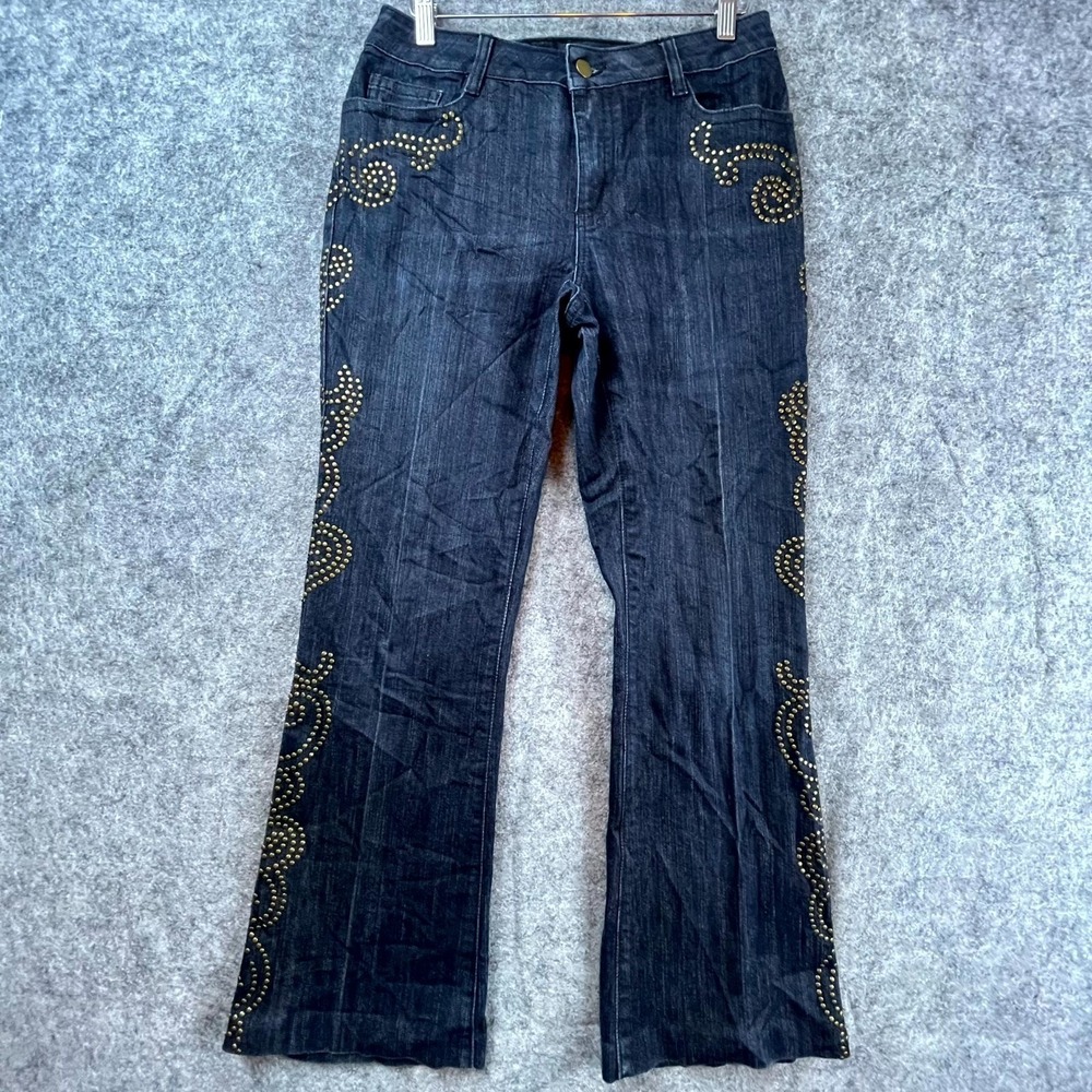 Boston‎ Proper Jeans Women 8 Blue Denim Y2K Stretch Studded Paisley Dark Boot